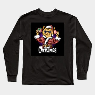 christmas-santa-claus-cute-cat-wearing-sunglasses-bringing-christmas-gifts-kids-christmas Long Sleeve T-Shirt